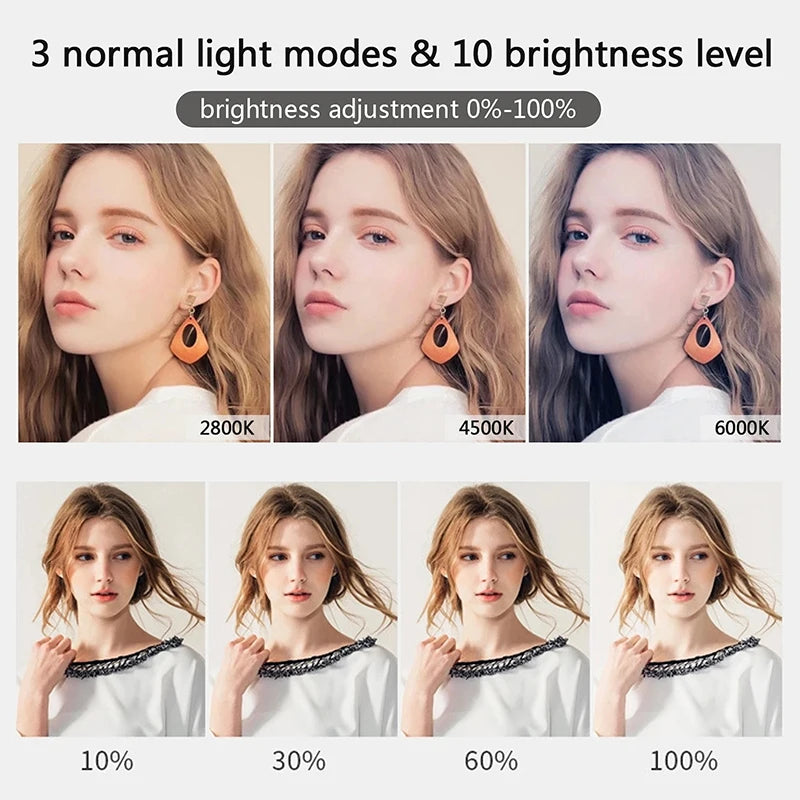 LED Ring Light Photography Adjustable Lighting Phone Ringlight With 20cm Tripod Stand USB Round Fill Lamp For Phone Video Live