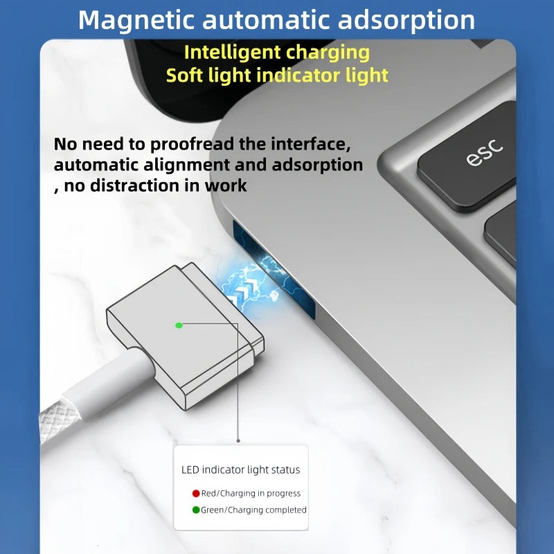 USB-C to MagSafe 2 T-tip Braided Charging Cable for MacBook Air/Pro, Fast Magnetic Charger Cord Compatible with 45W 60W 85W