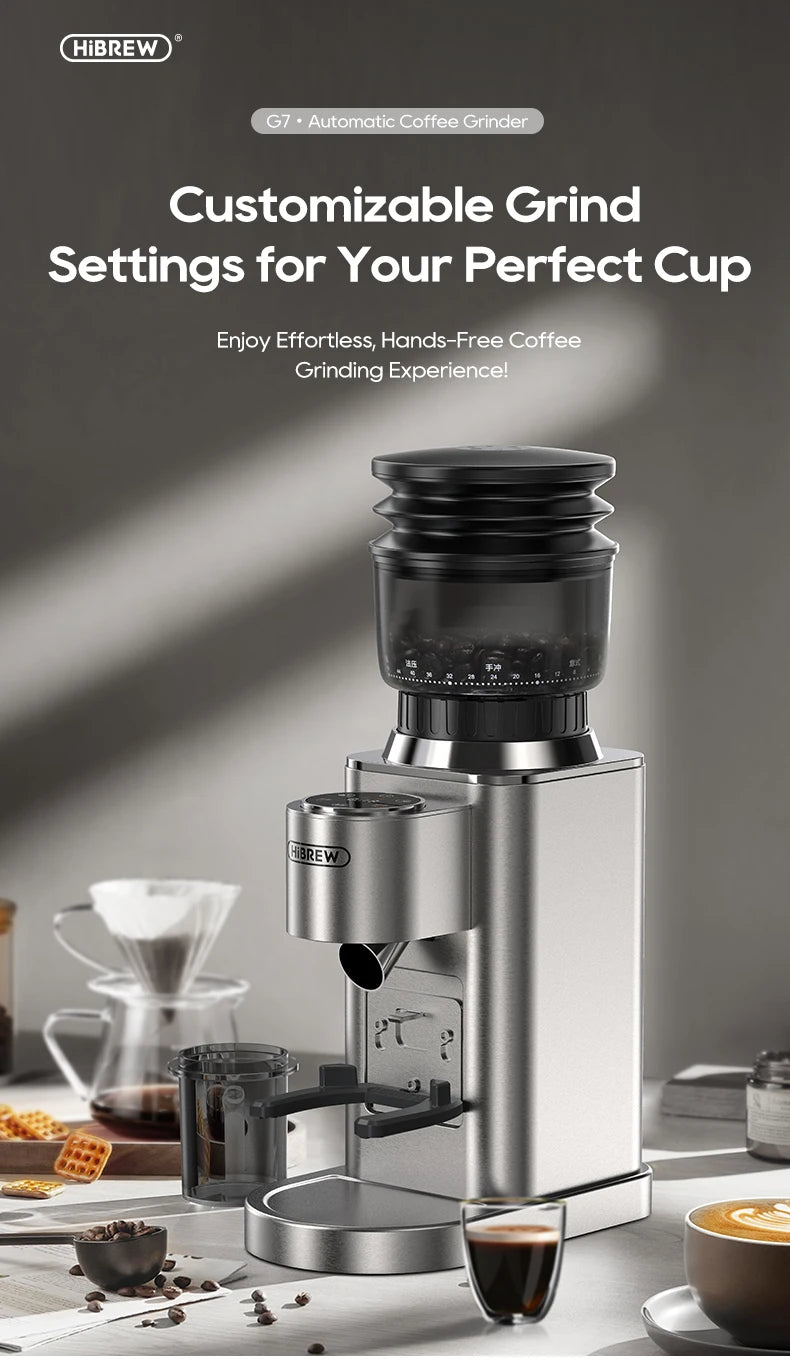 HiBREW Automatic Coffee Mill Electric Coffee Grinder with 48 Gears for Espresso American Coffee Pour Over Visual Bean Storage G7