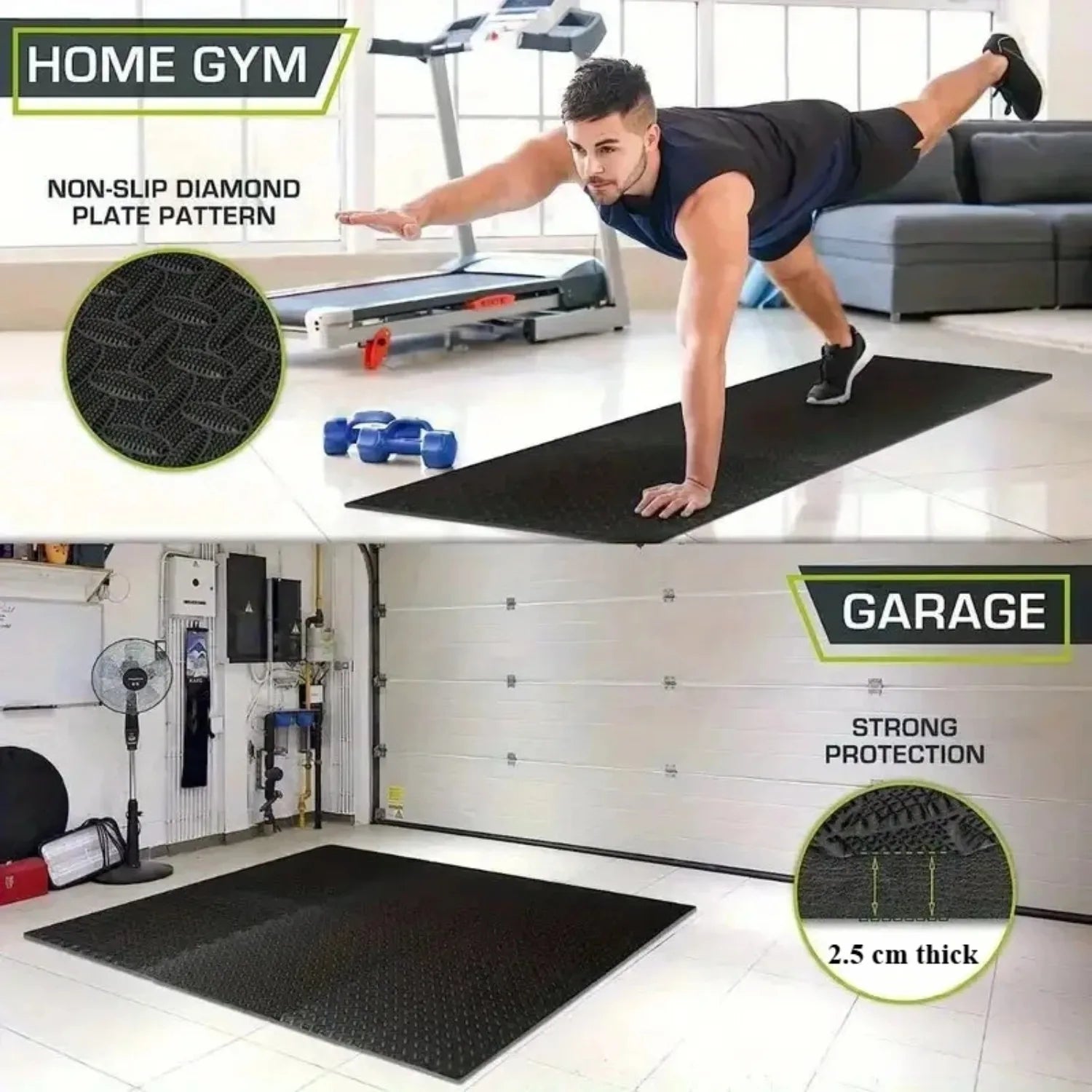 8-Piece Interlocking Gym Mat 2.5cm Thick Non-slip Shock-absorbing Washable Yoga Mat Suitable for Gyms Living Rooms Garages Etc