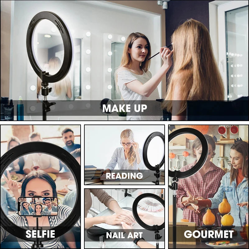 LED Ring Light Photography Adjustable Lighting Phone Ringlight With 20cm Tripod Stand USB Round Fill Lamp For Phone Video Live