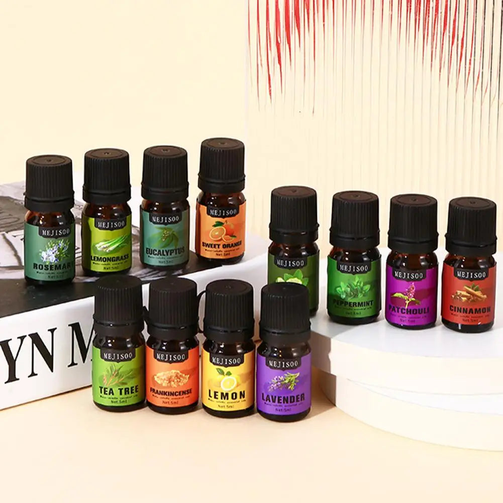 12 Flavors Essential Oils For Aroma Diffuser AirHumidifier Home Water-soluble Lavender Eucalyptus Lemon Bergamot 5ml