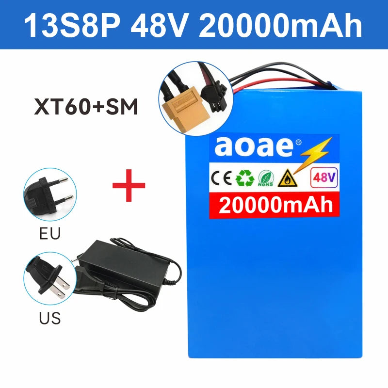 48V Battery Electric Scooter 13S8P 20Ah 18650 Grade-A Cells Battery Pack 2000W Built-in 50A BMS Long Range Safe & Durable