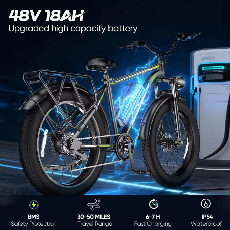 1000W motor 48V18AH battery adult urban mobility E-Bike new F26 snow beach electric bicycle 26-inch wide tire electric bicycle