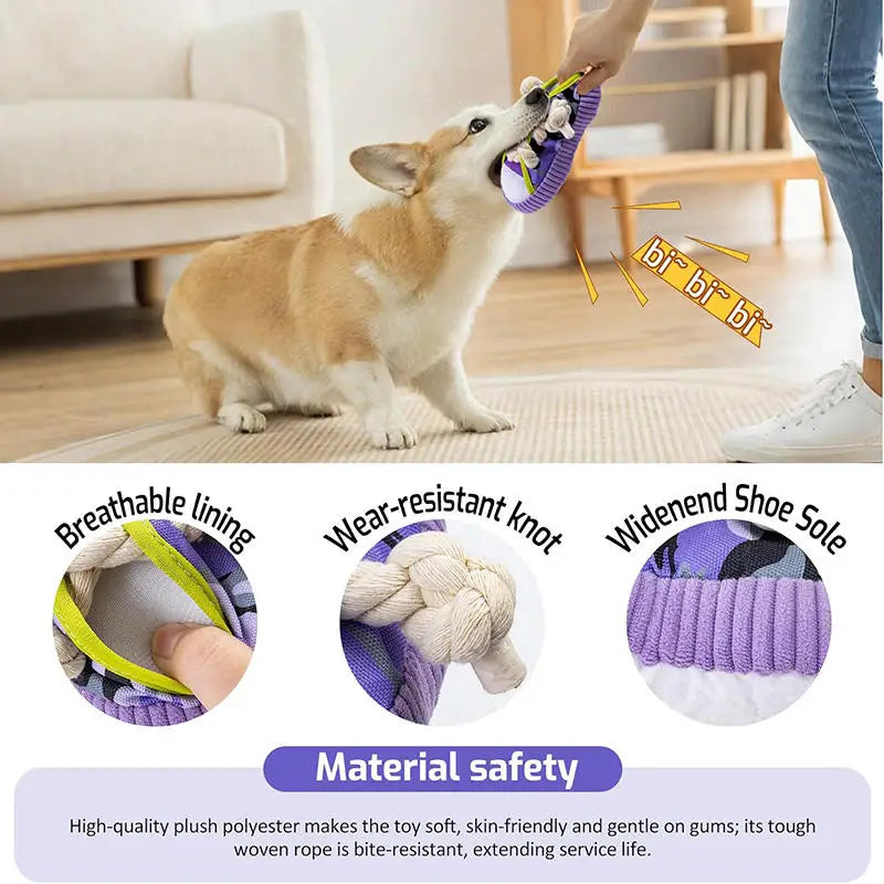 Dog Toys Shoes Pet Cotton Rope Slippers Sound Making Toys Teeth Cleaning Built-in BB Airbag Round Ball Bell Various