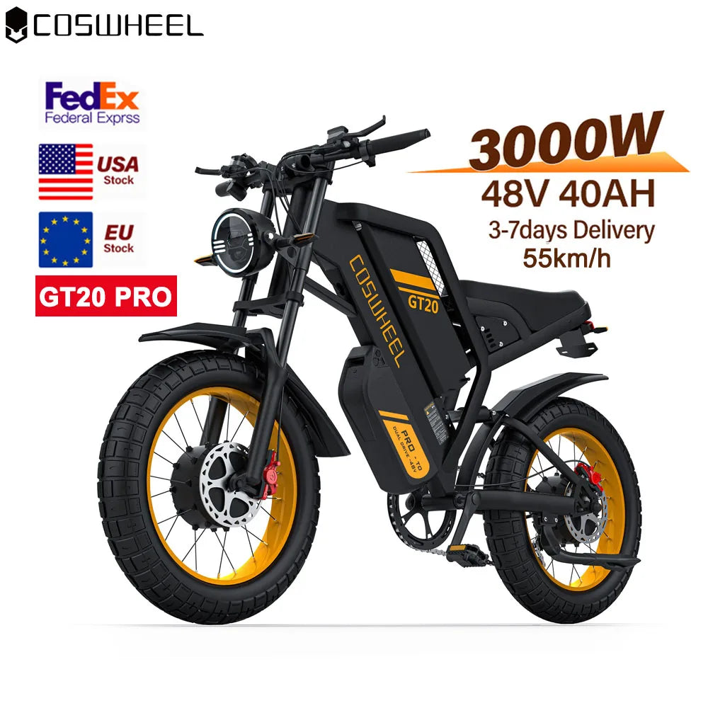 Coswheel Electric bike for Adult 2000W 60V Off-Road Motorcycle Mountain Bikes 20Inch Electric bike Fatbike Motorcycles ebike