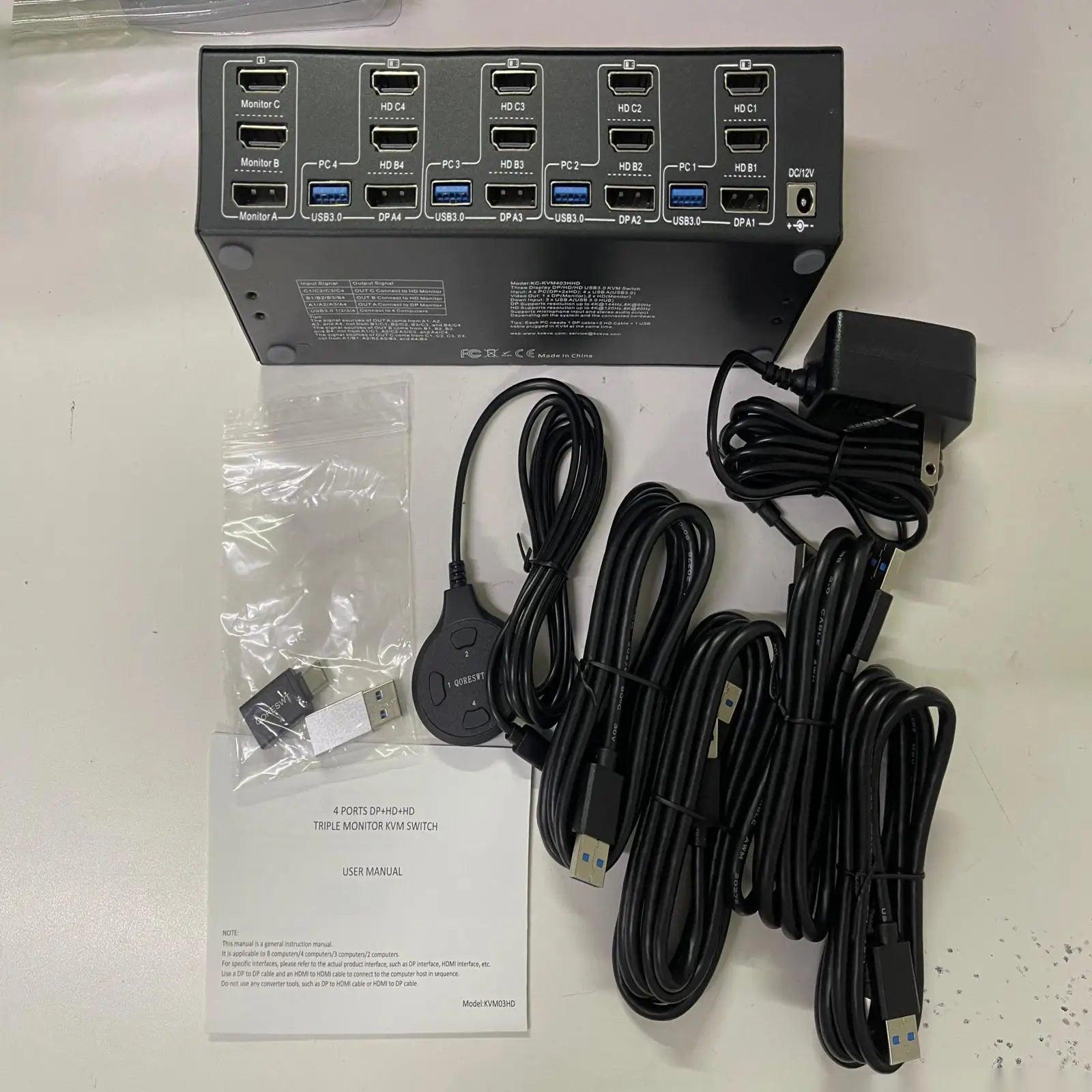 KVM Switch 3 Monitors 4 Computers 4K@60Hz 4K144Hz 8K260Hz,USB 3.0 HDMI Displayport KVM Switch Triple Monitor for Keyboard Mouse