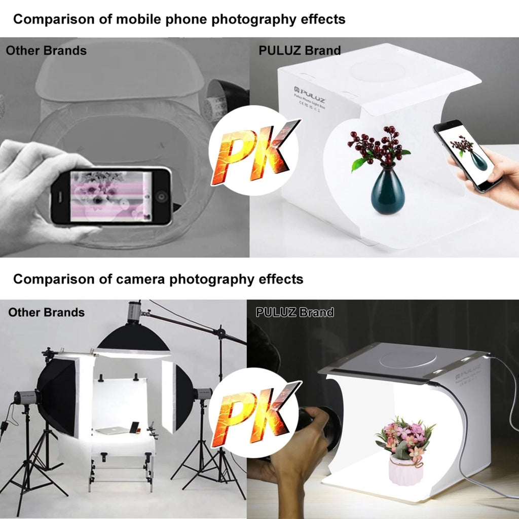 Profession Mini Folding Lightbox Photography Photo Studio Softbox 2 LED Light Soft Box Photo Background Kit for DSLR Camera