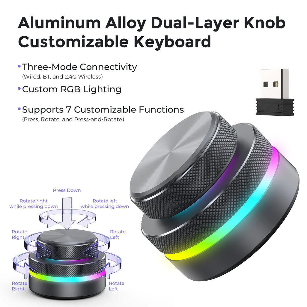 Desktop Wired Aluminum Alloy Dual-Layer Knob Wireless Custom Keyboard RGB Custom Control Volume Knob Multimedia Office Shortcut