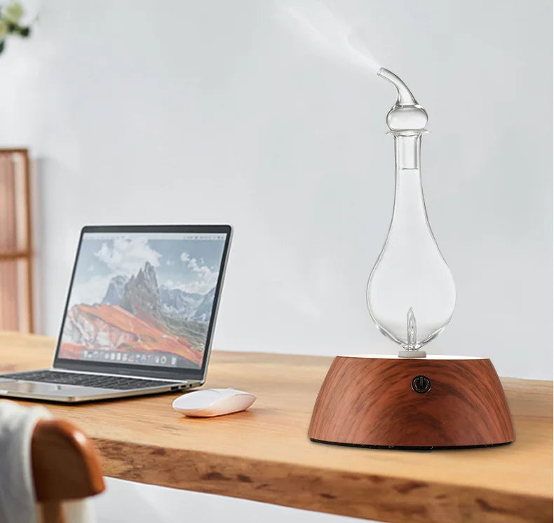 50ML Waterless Essential Oil Pure Diffuser Mini Nebulizer Aromatherapy Wood Glass Household Aroma Diffusers Colorful Night Light