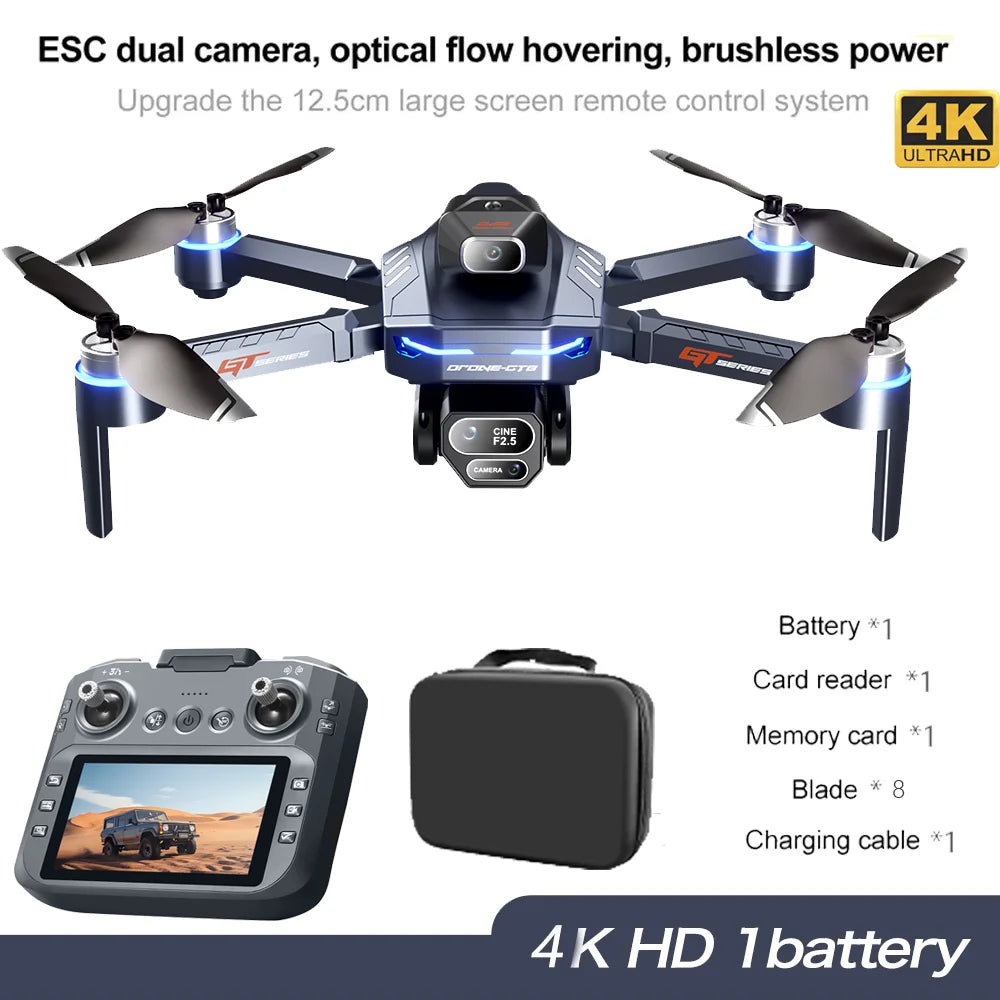 NEW GT8 Drone Obstacle Avoidance Belt 4.3-inch Screen Brushless 2.4G Optical Flow 8K HD Dual Camera Foldable Quadcopter Aircraft