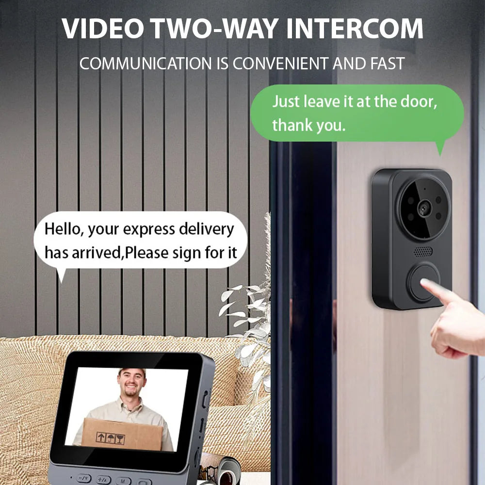 4.3 Inch IPS Screen Doorbell 2.4G Wireless Visual Intercom Doorbell Wireless Smart Video Monitoring Intelligent Doorbell Two-Way