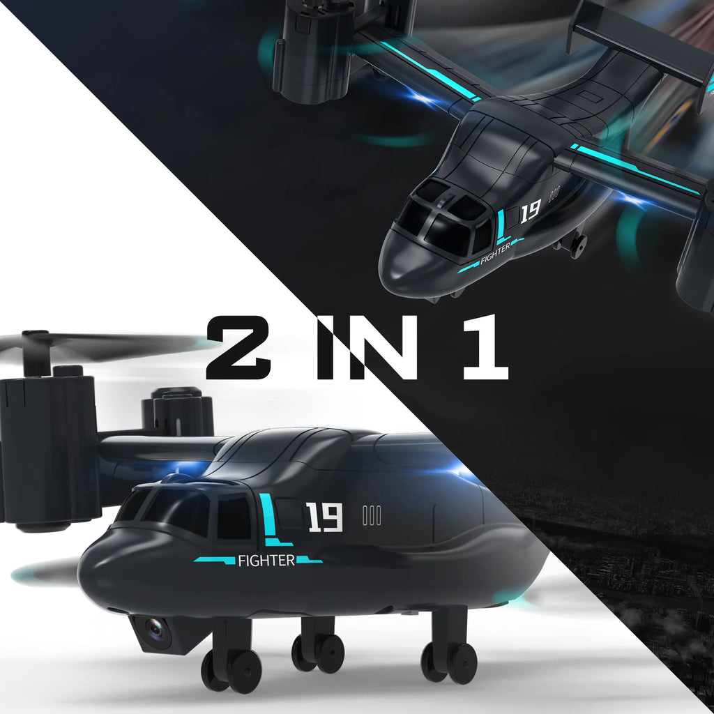 Remote Control Helicopter Drone 480P Camera Fighter UAV Land Air Mode Aircraft Brushless RC Drones for Children Kids Plane Toys