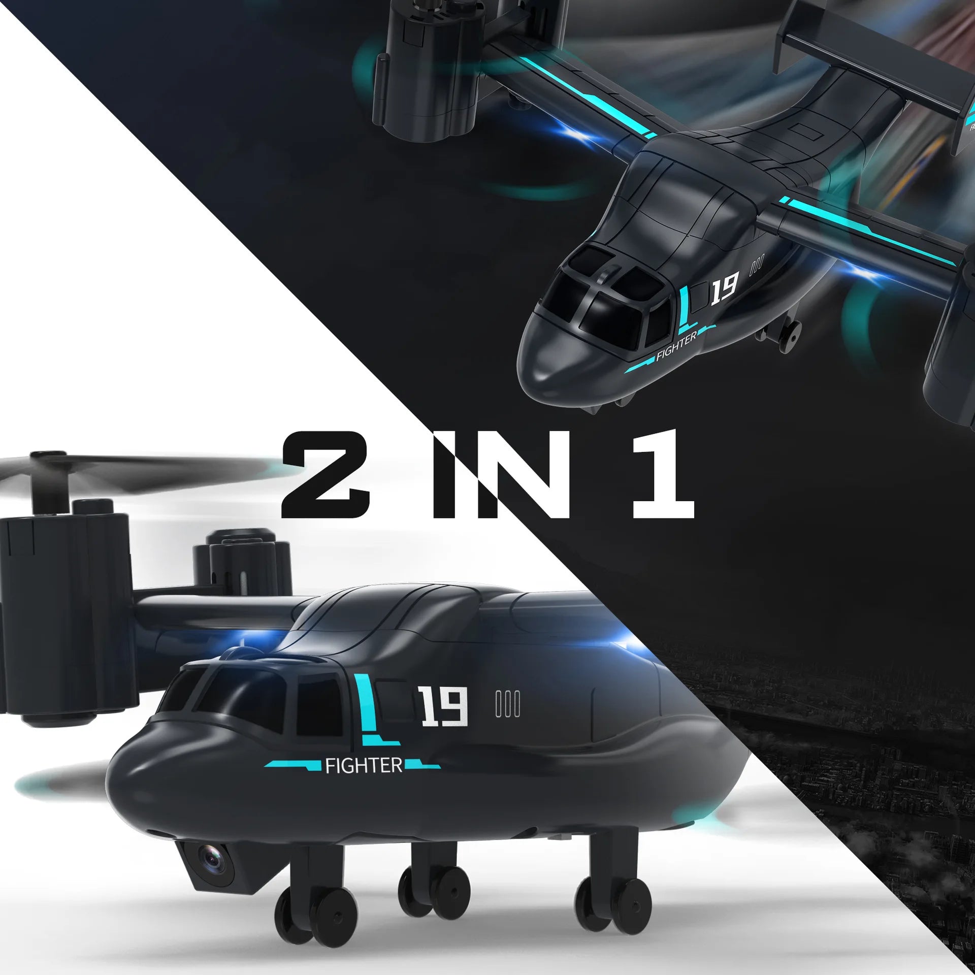 Remote Control Helicopter Drone 480P Camera Fighter UAV Land Air Mode Aircraft Brushless RC Drones for Children Kids Plane Toys