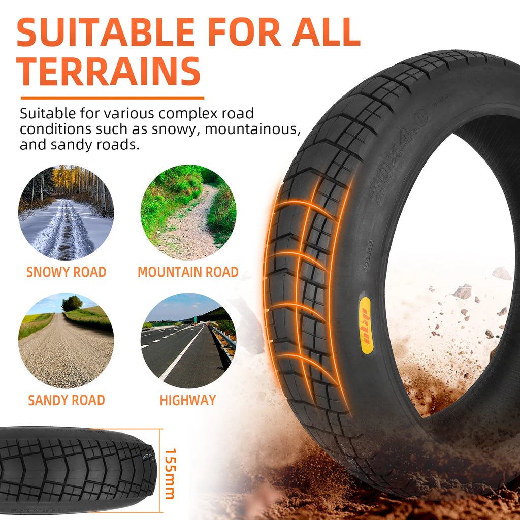 ULIP New 20 Inch Fat Tire 20x4.0 Bike Off-road Fat Tire Snowmobile Beach Electric Bicycle 20*4.0 Anti-Slip Fat Tire Cycling Part