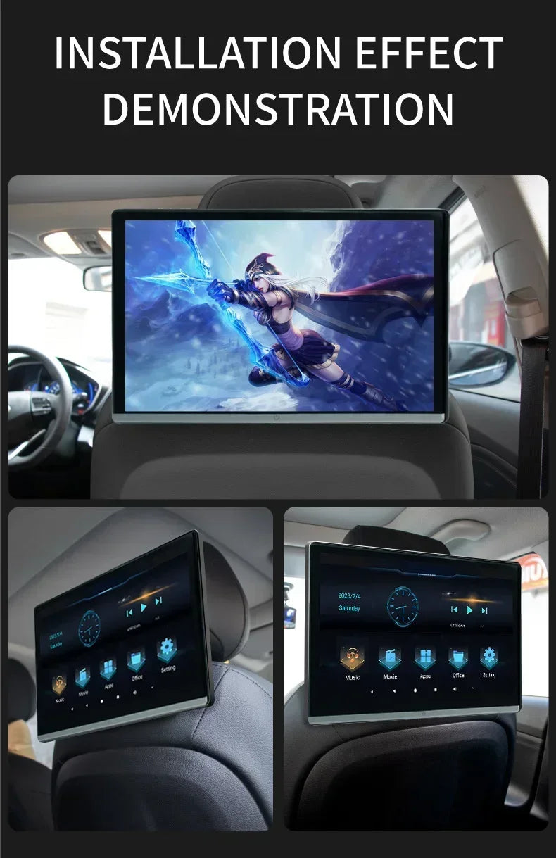 13.3/14" Car Headrest Monitor Display IPS Android 12 2G+32G/4G+64G/8G+128G Touch Screen For Car Rear Seat Player Dual HDMI Music