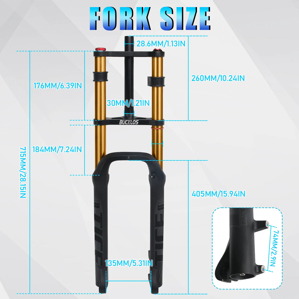 BUCKLOS 26*4.0 Snow Bike Fork Air Suspension Bicycle Fat Fork 4.0 Tire 9*135mm Mountain Bike Forks Beach E-Bike Forks