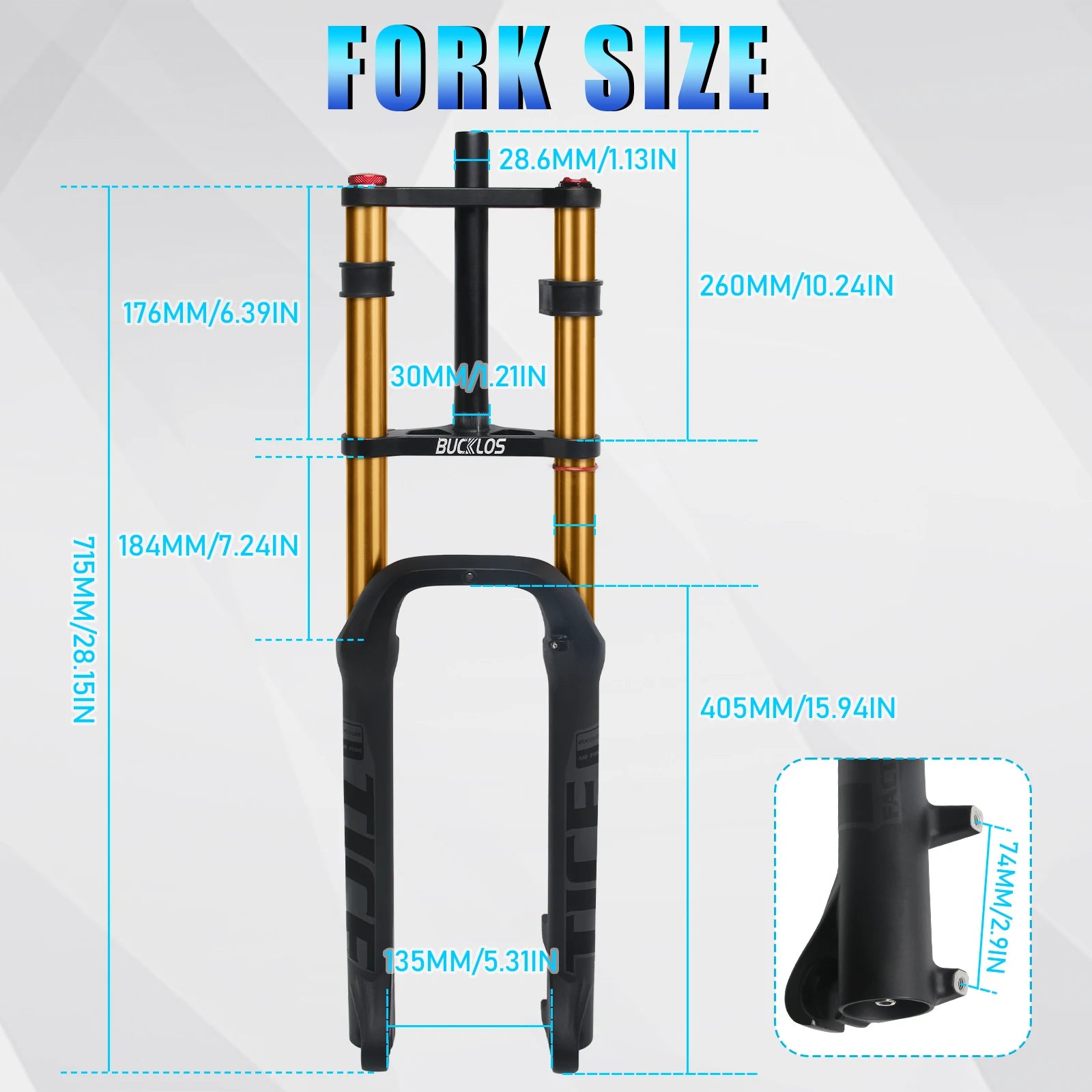 BUCKLOS 26*4.0 Snow Bike Fork Air Suspension Bicycle Fat Fork 4.0 Tire 9*135mm Mountain Bike Forks Beach E-Bike Forks