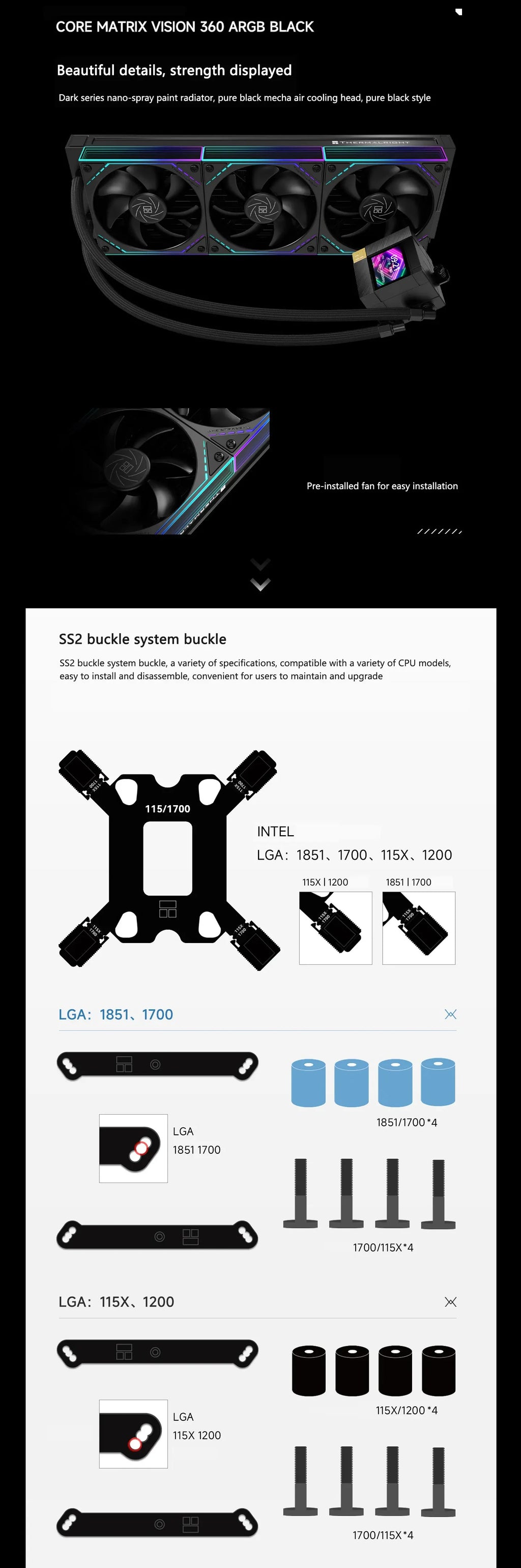 Thermalright CORE MATRIX 360 VISION 360MM All-in-one CPU Liquid Cooler 2” 320*240 resolution IPS LCD support LGA 1851 AMD AM5