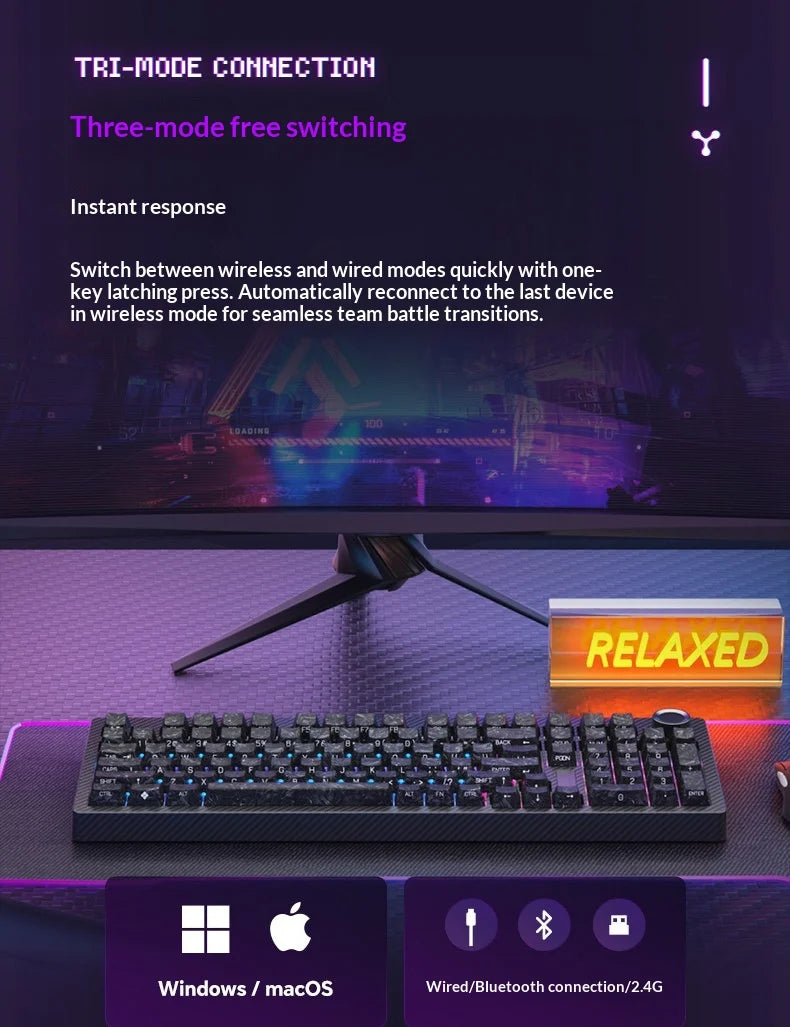 SKN Qinglong Mechanical Keyboard Gaming Custom Wireless Tri Mode Dual 8K Composite Carbon Fiber RGB Backlit Suspension Office