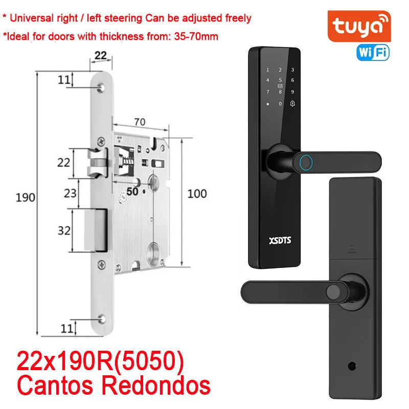 Electronic Smart Door Lock With Biometric Fingerprint Smart Card Password Key Unlock USB Tuya APP Emergency Charge lock For home