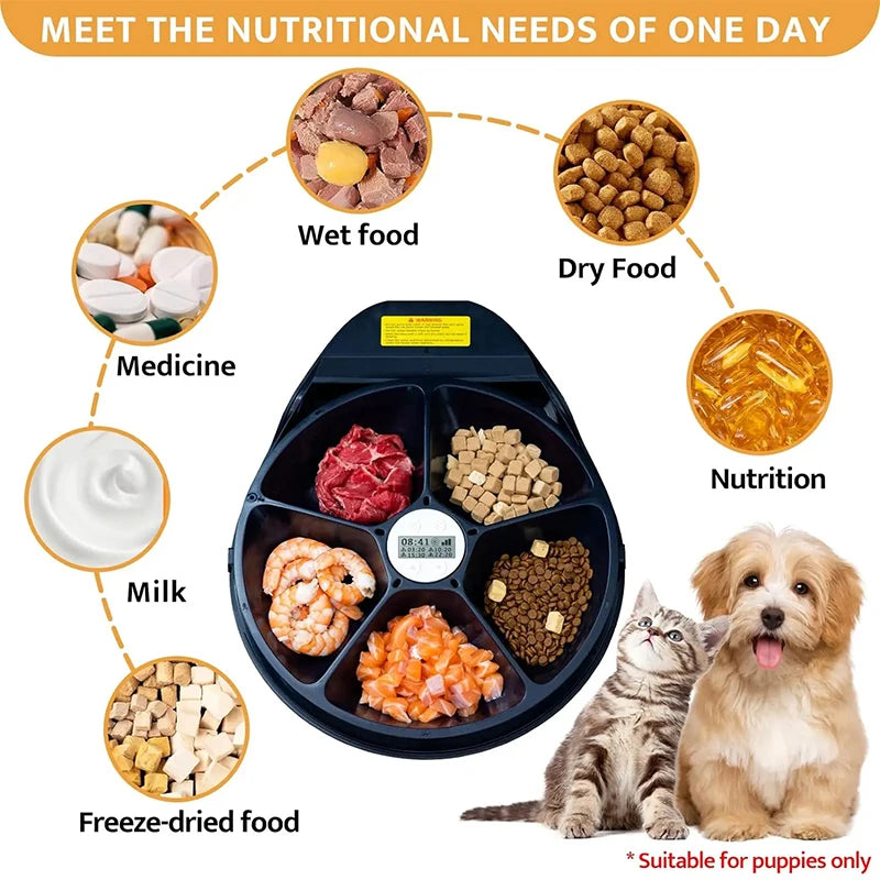 Automatic Pet Feeder with Cooling, Wet Food Dispenser, 5 Meal Timer, Semiconductor Refrigeration, Keeps Food Fresh for 12H