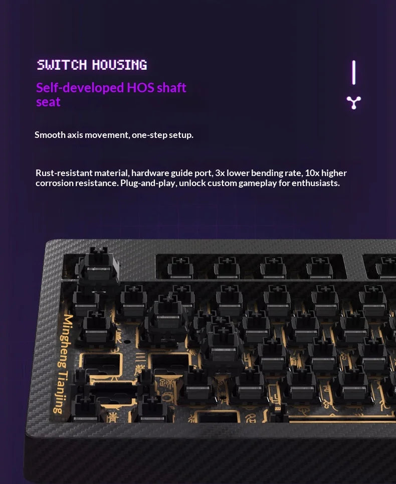 SKN Qinglong Mechanical Keyboard Gaming Custom Wireless Tri Mode Dual 8K Composite Carbon Fiber RGB Backlit Suspension Office