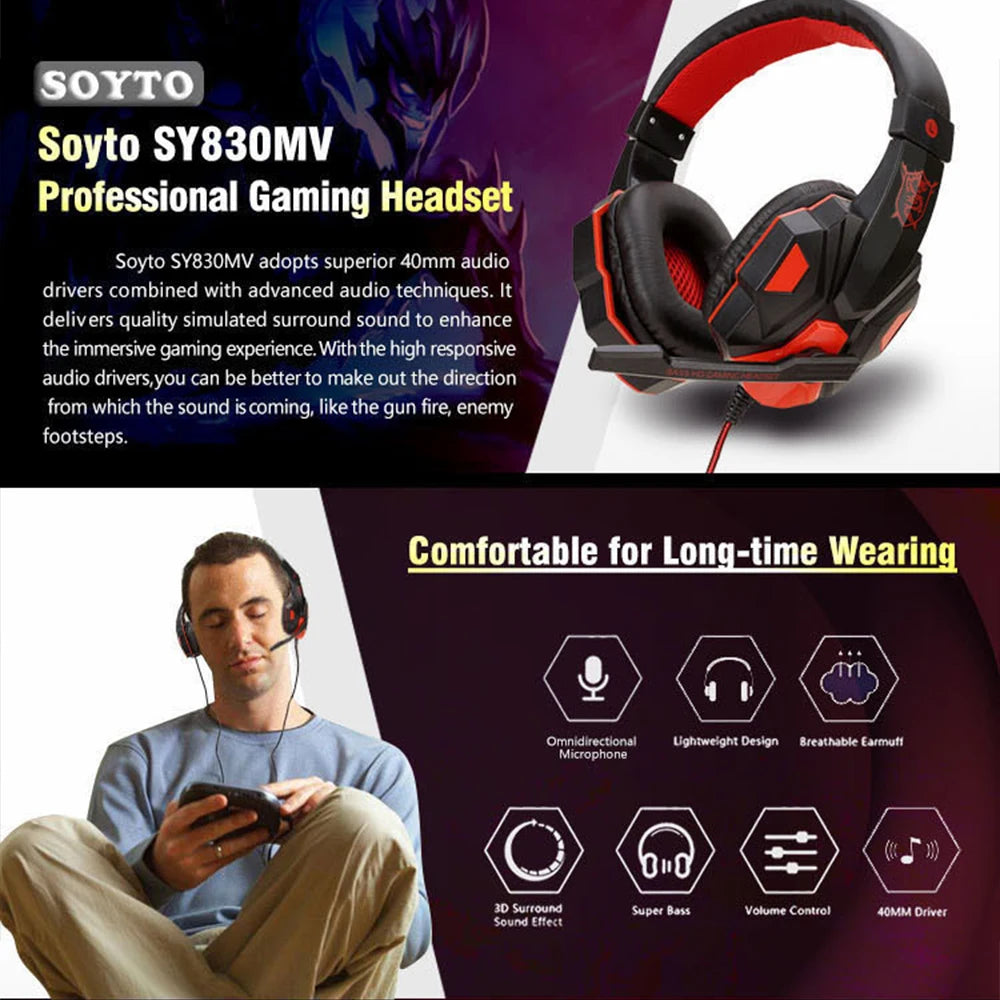 3.5mm Wired Gaming Headphones With Microphone 120° Adjustable PC Bass Stereo Gamer Headset For PS4 PS5 Xbox Smartphone Laptop