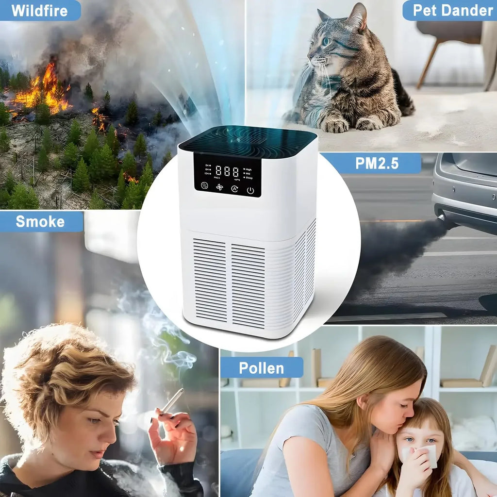 Home Air Purifier for Bedroom, Removes Smoke, Pollen, Dandruff, Hair Odor, with Sleep Mode Speed Control, Can Add Aromatherapy