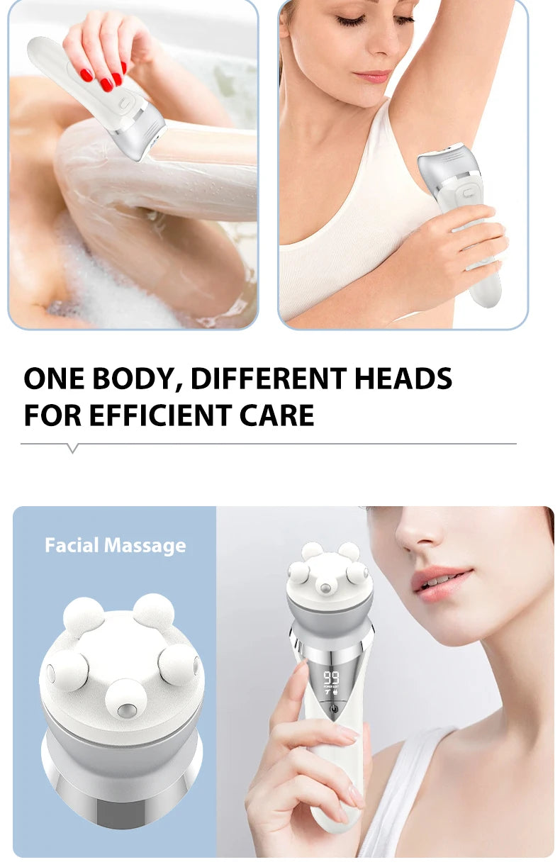 7in1 Electric Hair Removal for Women Bikini Trimmer Razor Massager Foot Callus Remover Waterproof Body Epilator Facial Razor