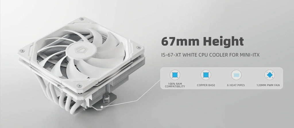 ID-COOLING IS-67-XT Black CPU Cooler Low Profile 67mm Height  CPU Air Cooler 6 Heatpipes 120x120x15mm Slim Fan,For LGA1700/AM5
