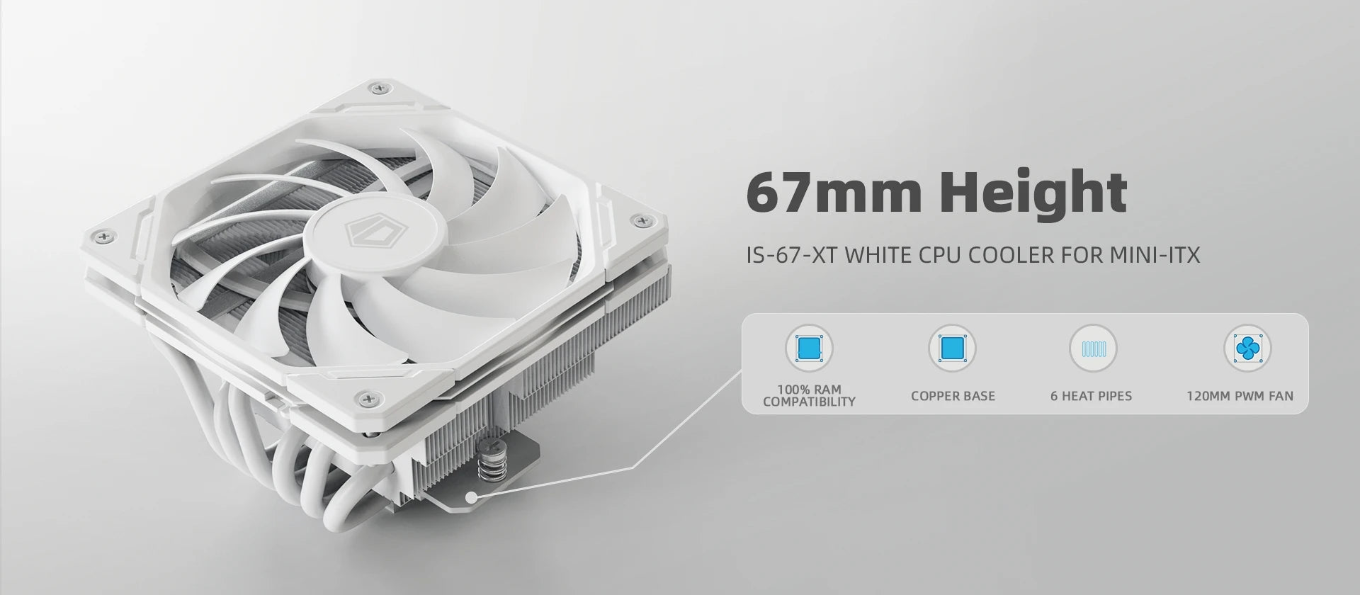 ID-COOLING IS-67-XT Black CPU Cooler Low Profile 67mm Height  CPU Air Cooler 6 Heatpipes 120x120x15mm Slim Fan,For LGA1700/AM5