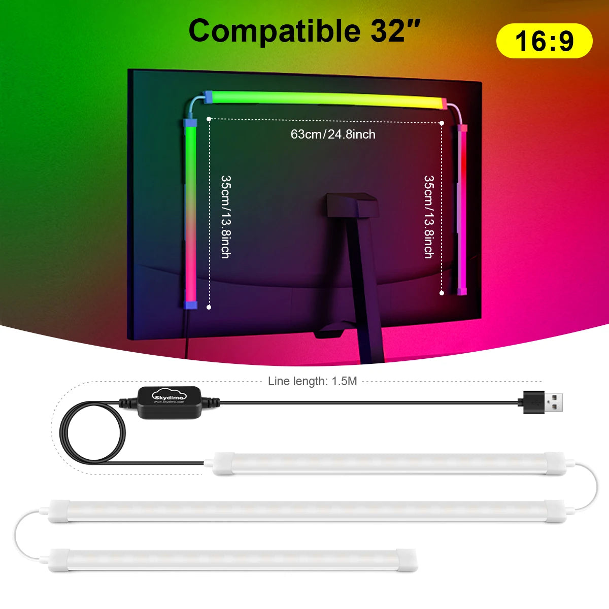 Smart Computer Monitor Sync Ambient USB LED Light Strip RGBIC PC Display Screen Backlight Gaming Decor Support Window/OS System