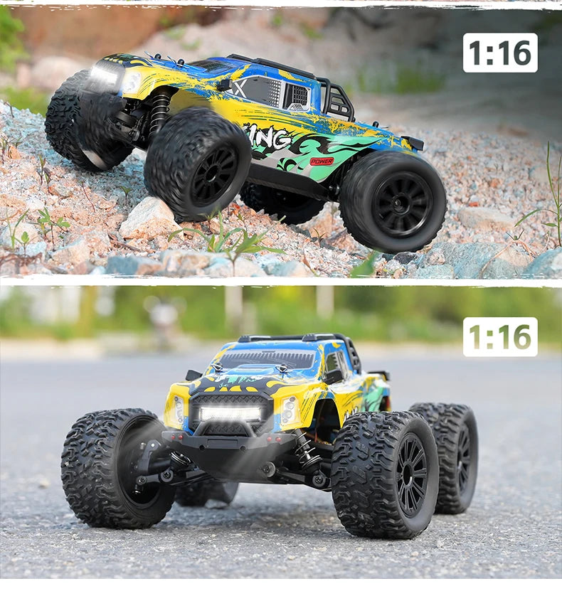 WLtoys 164018 1/16 Scale RC Car Off-Road 4WD Electric Remote Control Big Foot Climbing Truck with LED Lights High-Speed 2.4G