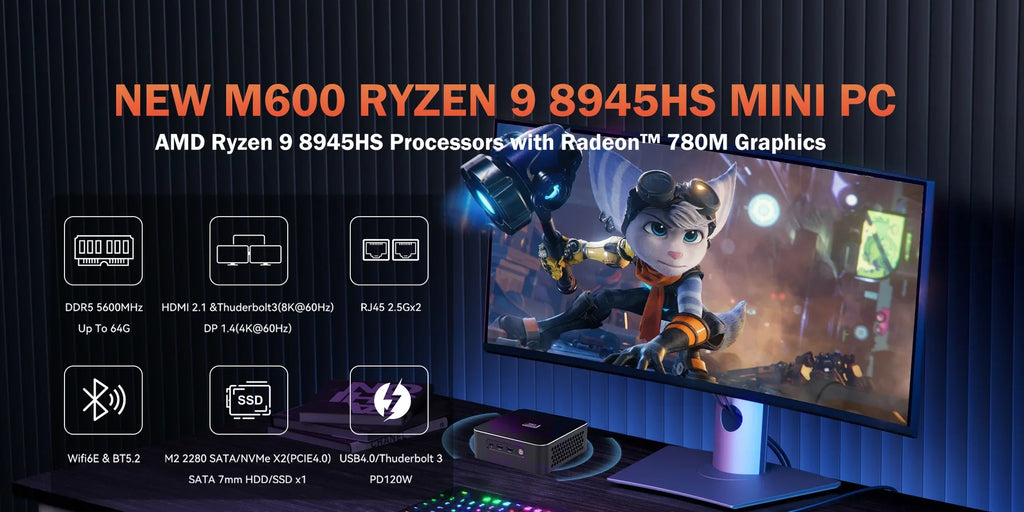 MOREFINE Mini Pc Gamer CPU Ryzen 9 8945HS AMD R7 8845HS R7-8745HS R5-8645HS 2.5G LAN Windows11PRO Desktop Computador Gaming PC