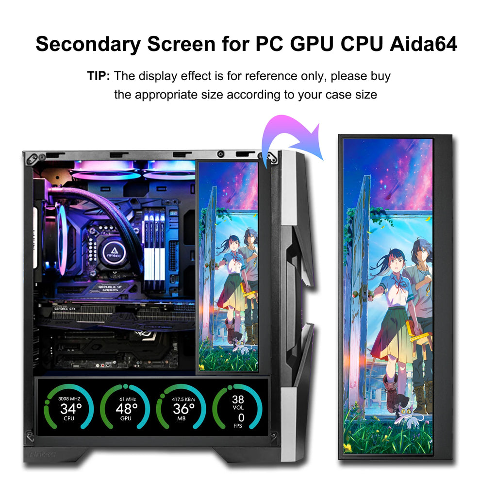Wisecoco 14 Inch Widescreen Stretched Bar Monitor 3840x1100 4K IPS LCD Monitor Aida64 Raspberry Pi Win10 11 PC Secondary Monitor