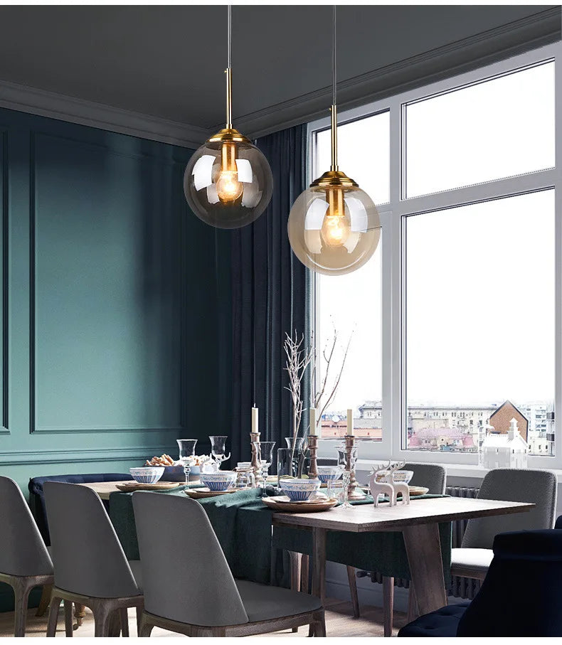 Modern Luxury Metal Chandelier Nordic Creative LED Glass Pendant Lamp Living Room Dining Room Bedside Simple Small Hanging Lamp