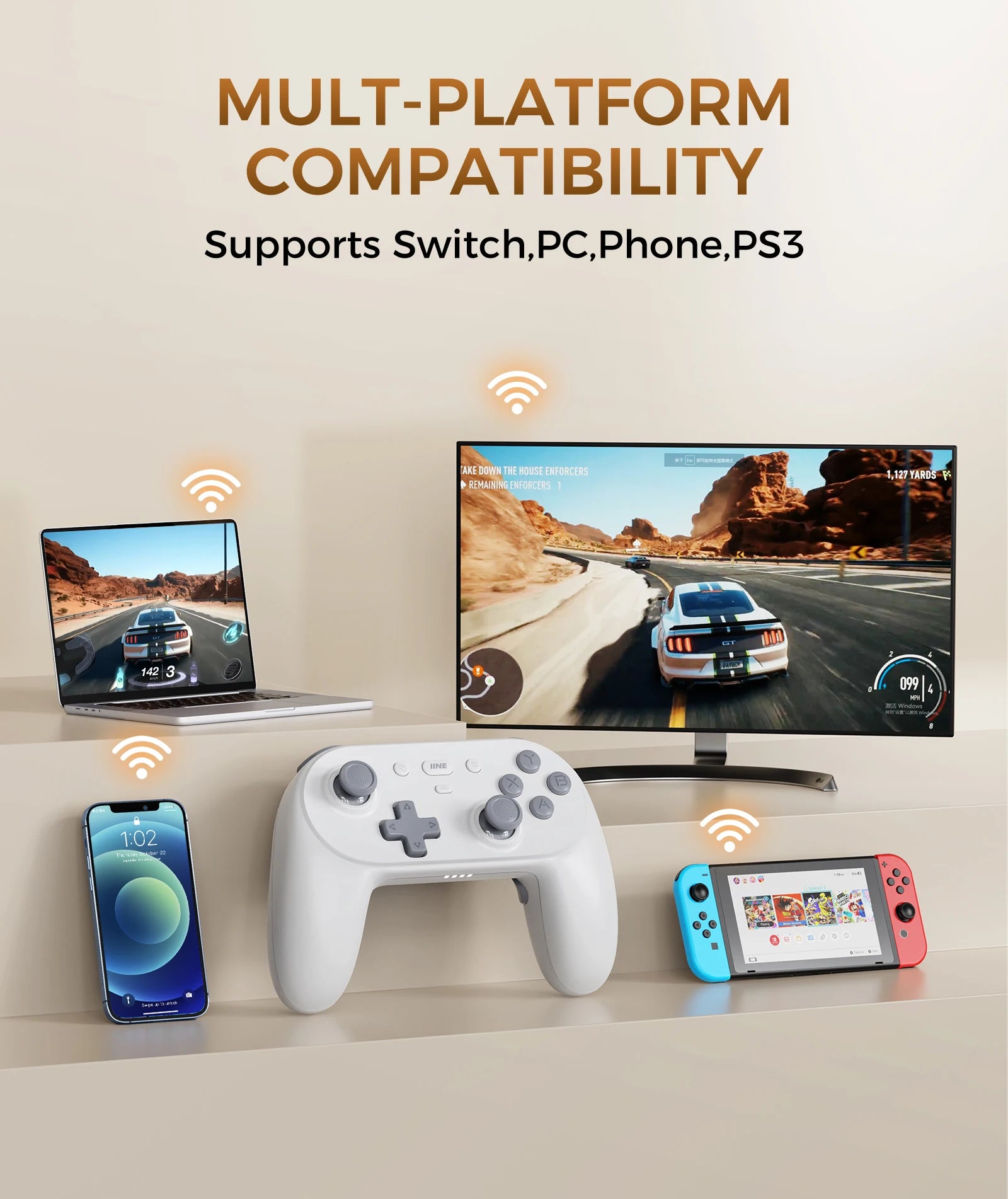 IINE PC/iOS/Android/Phone/Switch Wireless Controller , Hall Effect Triggers & Hall Effect Joysticks & 1000Hz Polling Rate