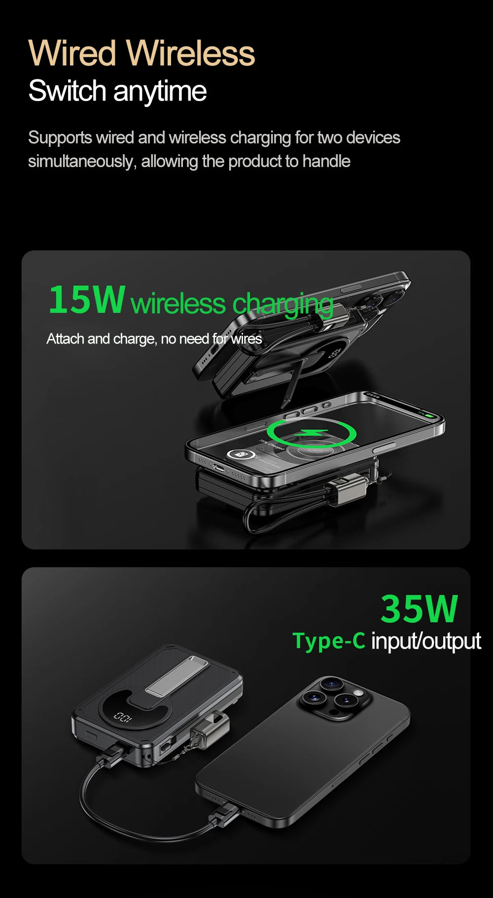 4 in 1 Magnetic 10000mAh Wireless Power Bank 35W Fast Charging Self Charging Multifunctional Powerbank For Magsafe iPhone Xiaomi