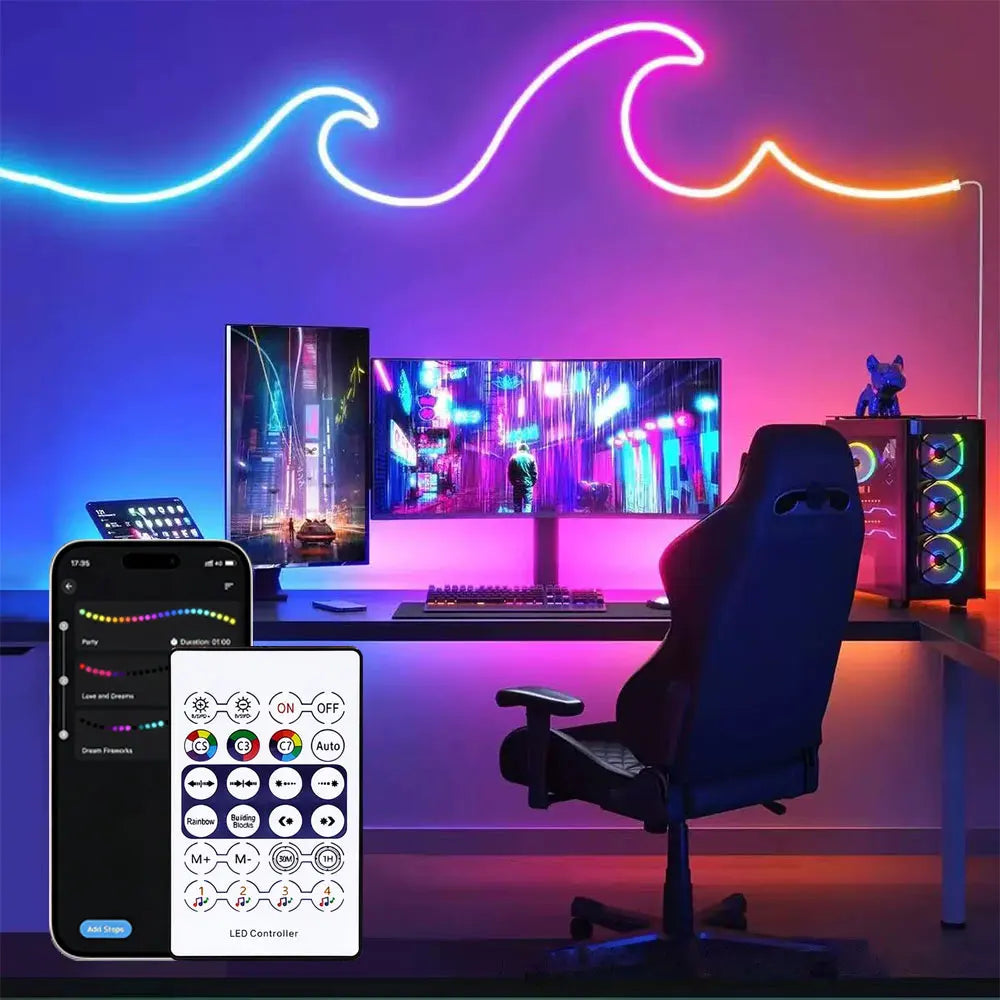 LED Neon Light Strip RGBIC USB with Bluetooth APP Control Music Sync Waterproof Flexible Suitable for Game Room Party Decoration