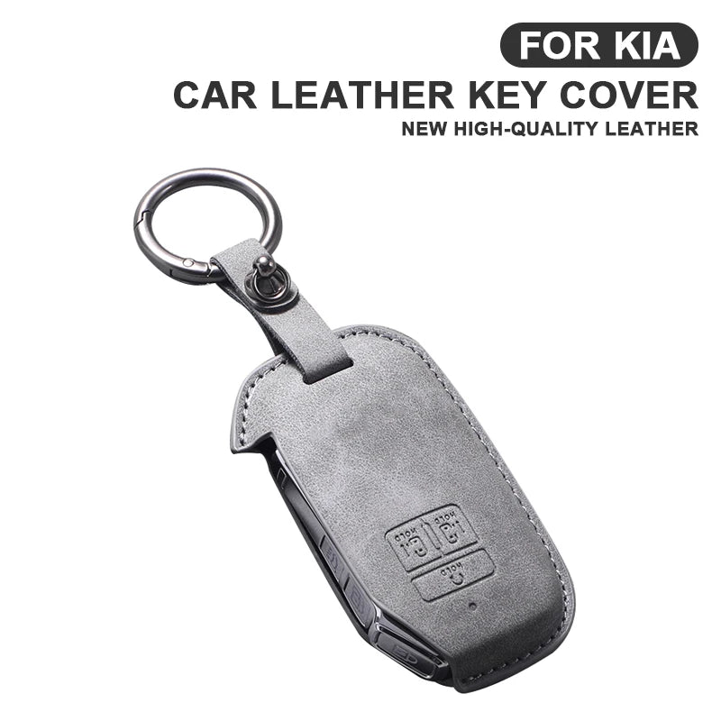 7 Bottons Leather Car Key Case Fob Cover For Kia Carnival K7 2021 2022 Car Remote Key Case Cover Shell Fob Keychian Accessories