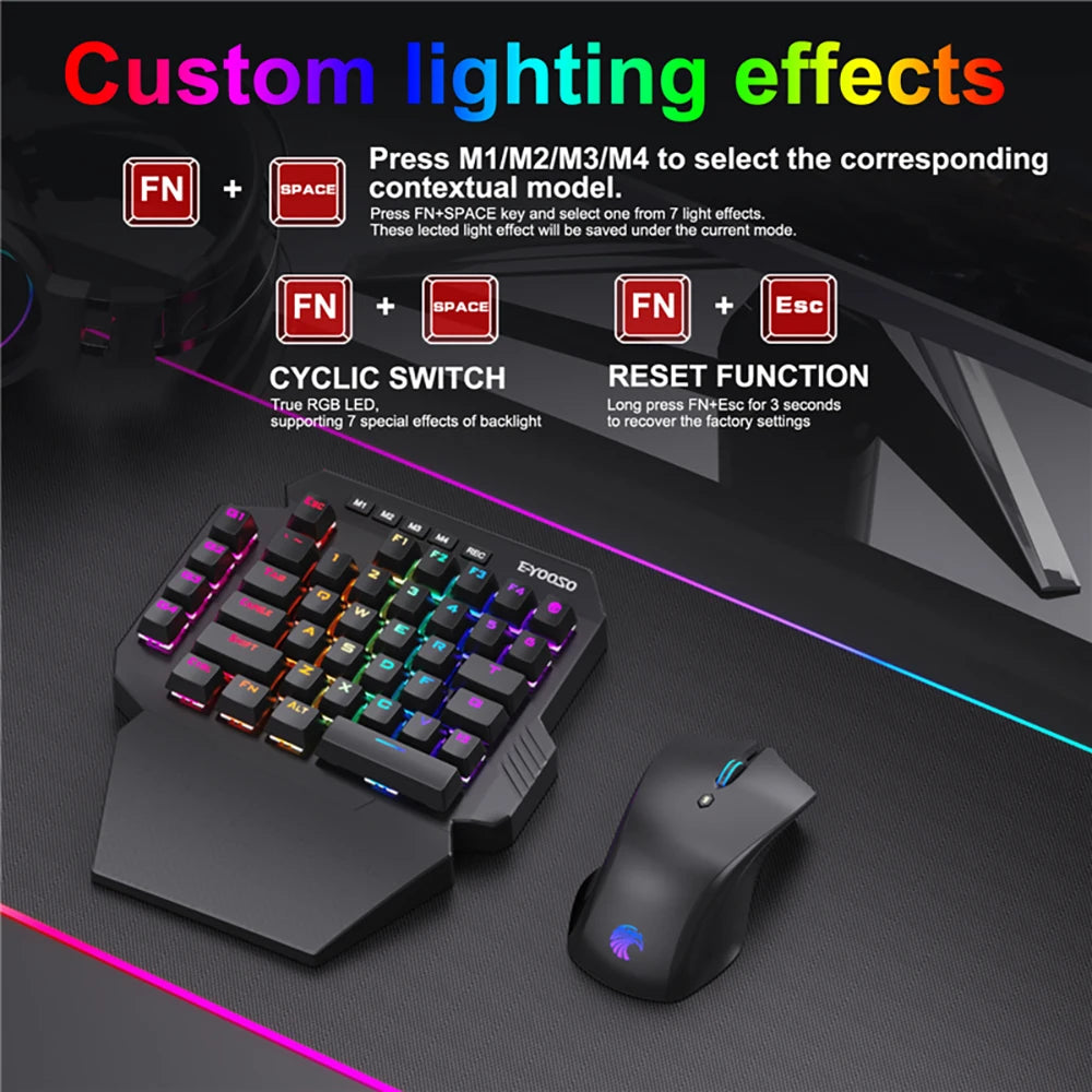 Mini One-Handed Gaming Mechanical Keyboard RGB Backlit 39 Keys 2.4G Wireless Keyboard Wrist Game Keypad for PS4,Laptop,PC Gamer