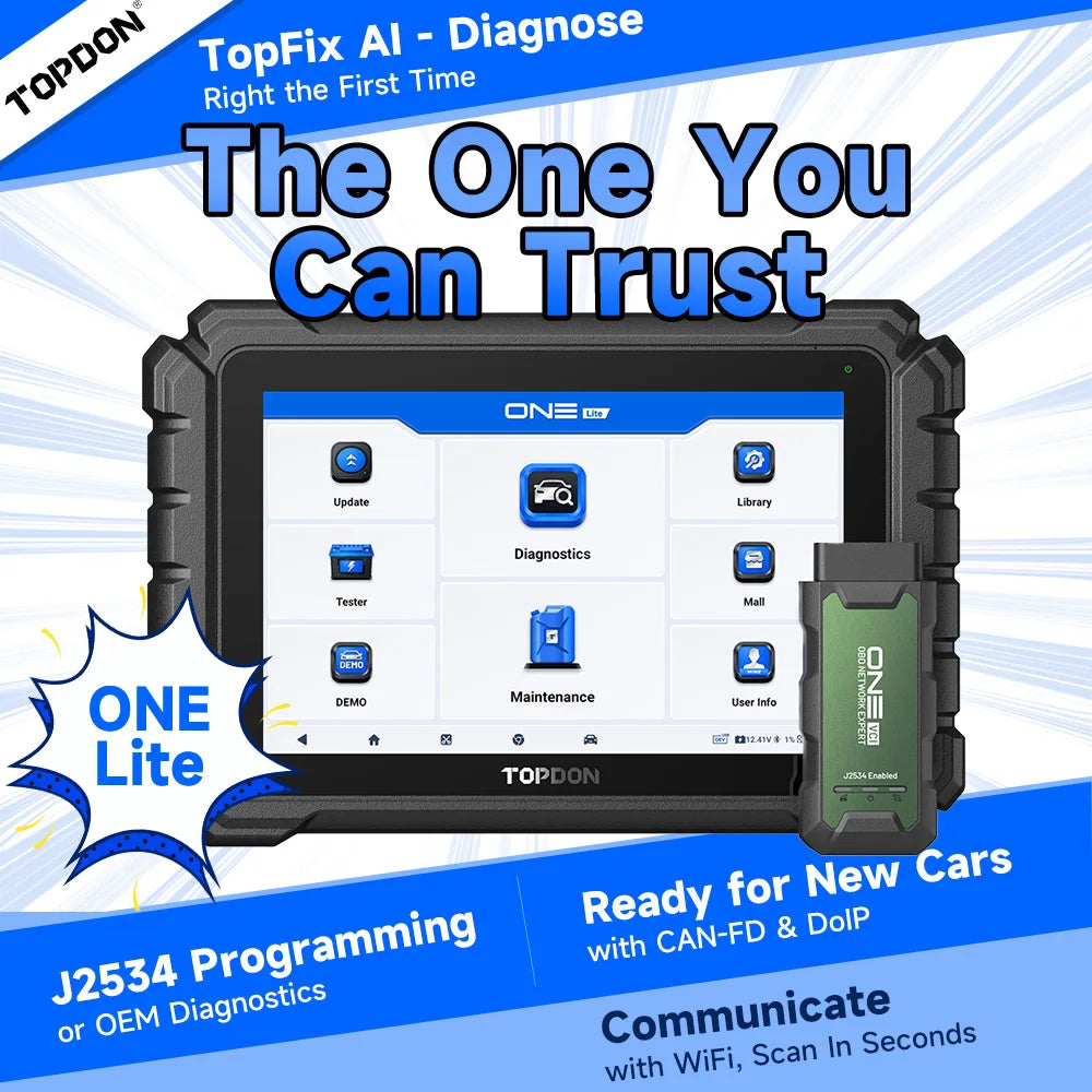 TOPDON One Lite 10.1inch OBD2 Car Scanner 10000mAh Battery Capacity Battery Tester OE All System Diagnostic Tool ECU Coding