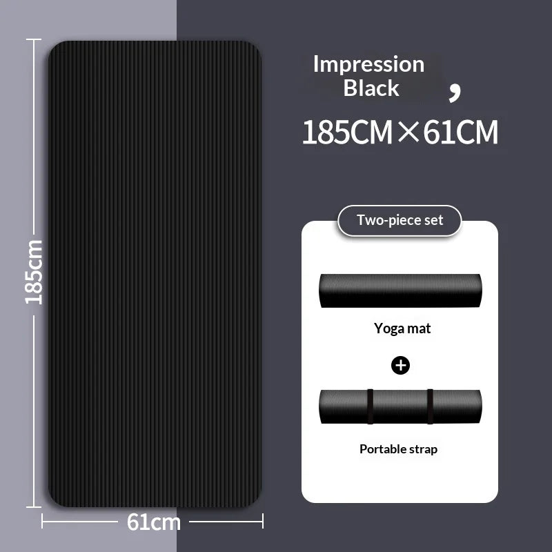 10MM Non Slip Extra Thick Yoga Mat High Density Fitness Exercise Mat Home Workout Pilates Beginner Men Women Eco Friendly Black