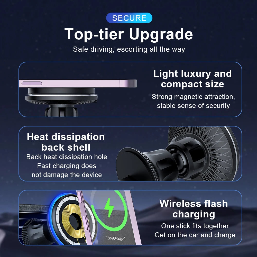 Fast charging car charger, car phone holder, wireless magnetic charger, compatible with Magsafe heat dissipation for iPhone/RG