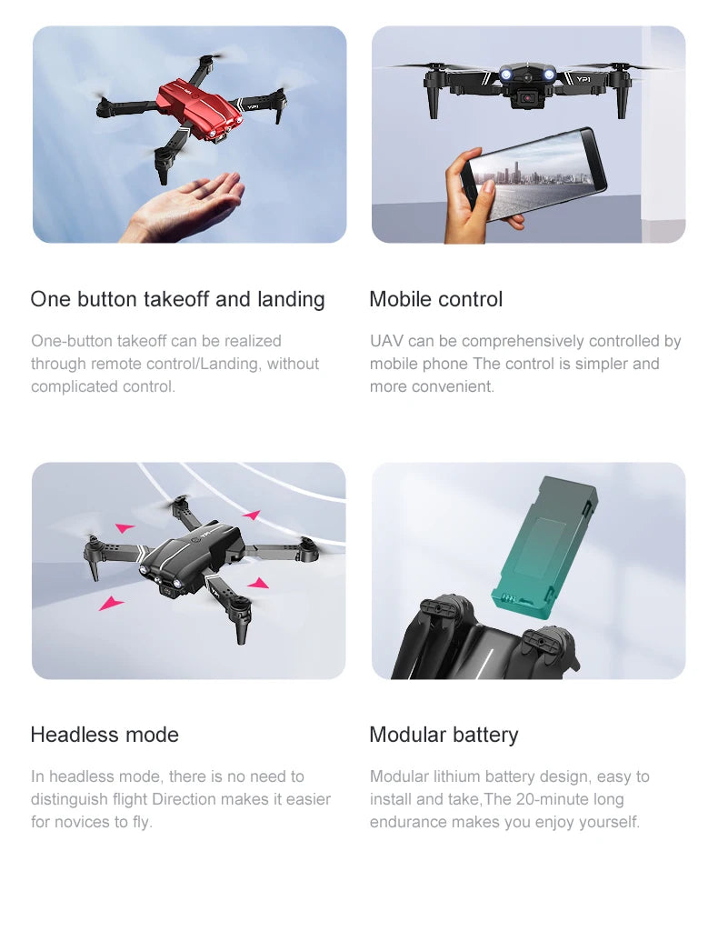 2026 New YP1 Camera Drone with Mobile App Control HD Aerial Photography 360° Adjustable Camera Stable Optical Flow