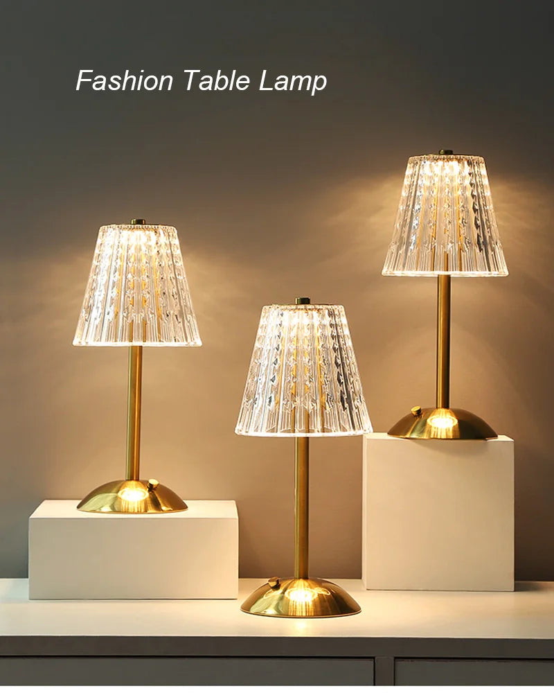 Nordic Crystal Rechargeable Table Lamp LED Bar Lamp Touch Dimmable Golden Desk Lamp Living Room Bedroom Hotel Lamp Bedside Lamp