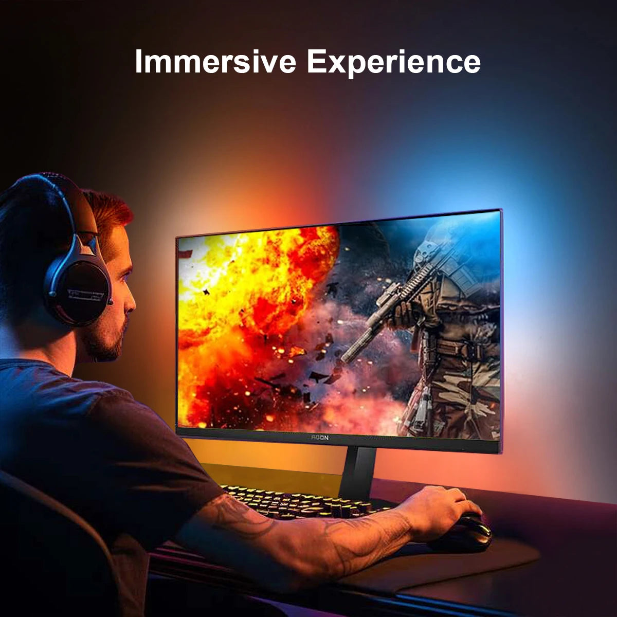 Smart Computer Monitor Sync Ambient USB LED Light Strip RGBIC PC Display Screen Backlight Gaming Decor Support Window/OS System