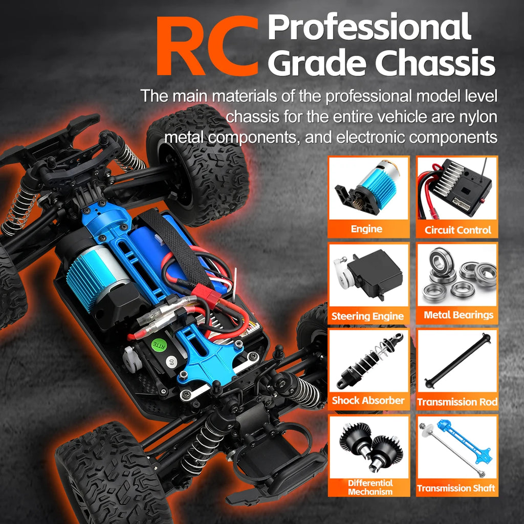 WLtoys 164018 1/16 Scale RC Car Off-Road 4WD Electric Remote Control Big Foot Climbing Truck with LED Lights High-Speed 2.4G
