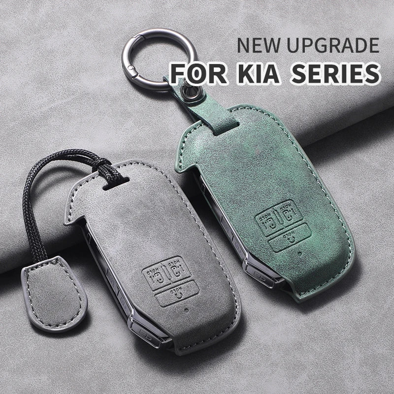 7 Bottons Leather Car Key Case Fob Cover For Kia Carnival K7 2021 2022 Car Remote Key Case Cover Shell Fob Keychian Accessories